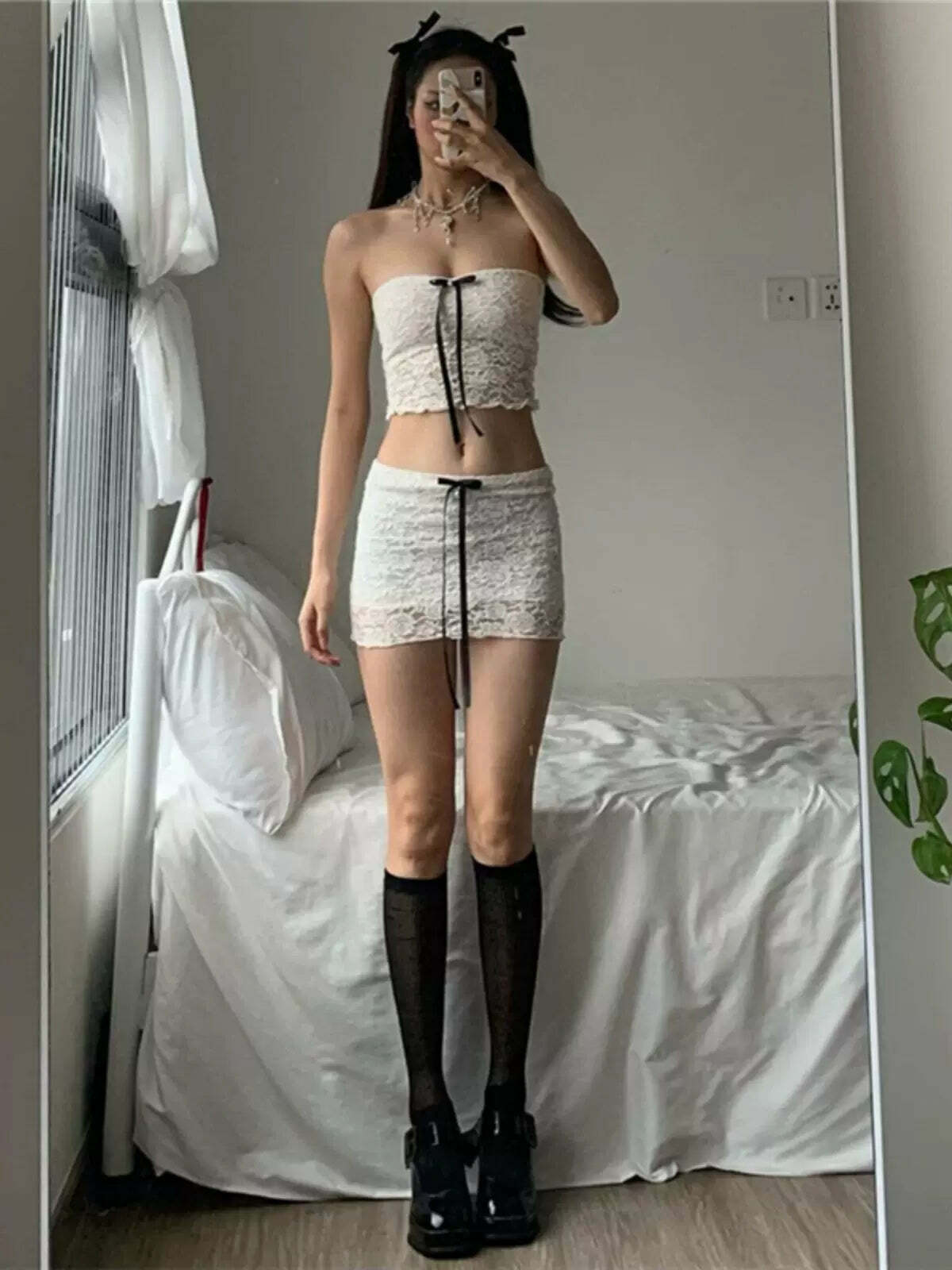 Mina Lace Skirt Set - Y2K Summer Outfit, 90s Fashion, Grunge, Retro Style, Pastel Goth