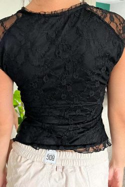 Minsa Lace T-Shirt - Y2K Summer Grunge, 90s Retro, Pastel Goth, Baby Tees, Y2K Club
