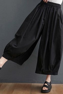 Modern Black High Waist Asymmetrical Cotton Linen Pants - Y2K Summer Grunge 90s Fashion