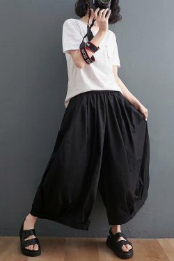 Modern Black High Waist Asymmetrical Cotton Linen Pants - Y2K Summer Grunge 90s Fashion