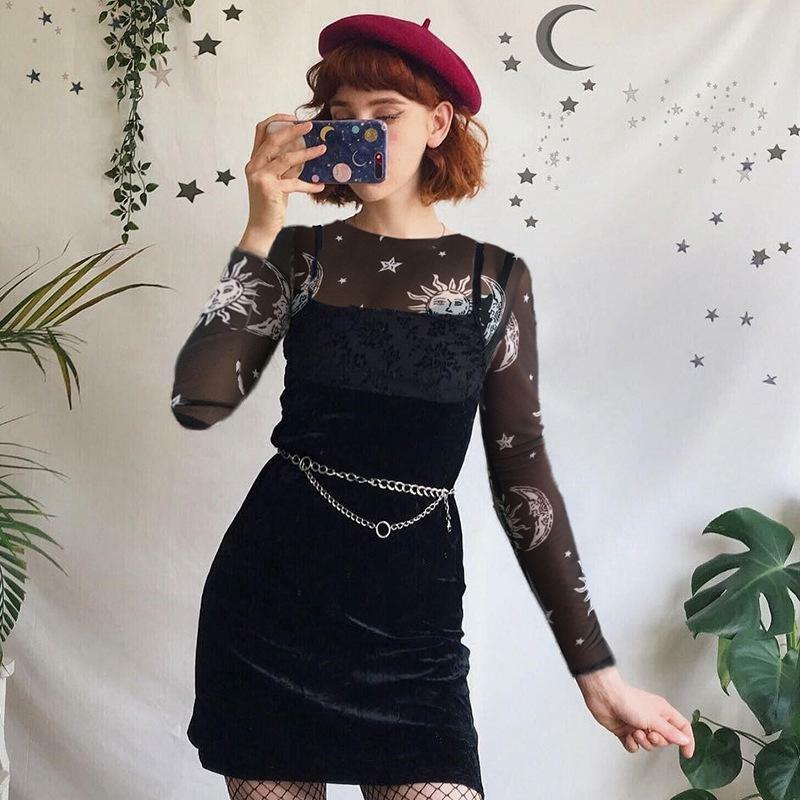 Moon Mesh Top - Y2K Summer, 90s Grunge, Retro Style, Y2K Party, Y2K Club, Y2