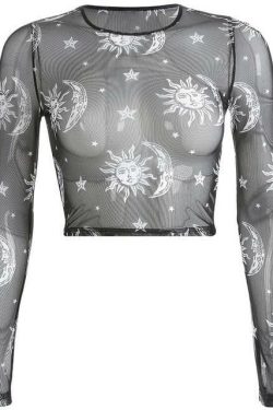 Moon Mesh Top - Y2K Summer, 90s Grunge, Retro Style, Y2K Party, Y2K Club, Y2