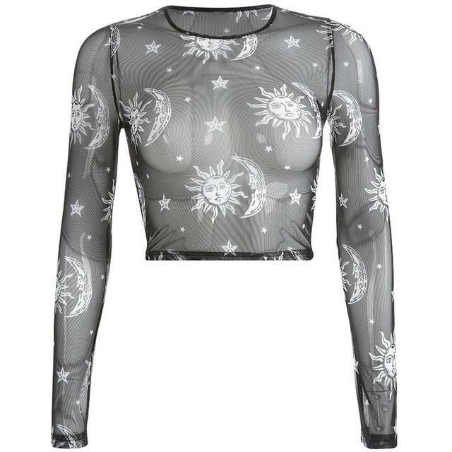 Moon Mesh Top - Y2K Summer, 90s Grunge, Retro Style, Y2K Party, Y2K Club, Y2