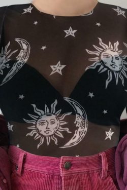 Moon Mesh Top - Y2K Summer, 90s Grunge, Retro Style, Y2K Party, Y2K Club, Y2