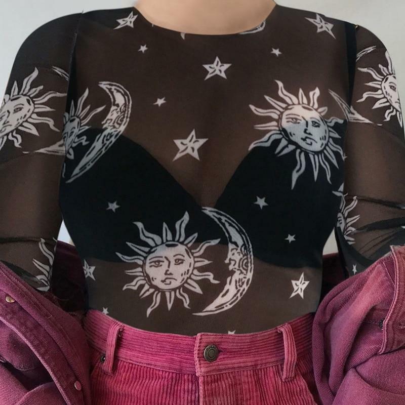 Moon Mesh Top - Y2K Summer, 90s Grunge, Retro Style, Y2K Party, Y2K Club, Y2