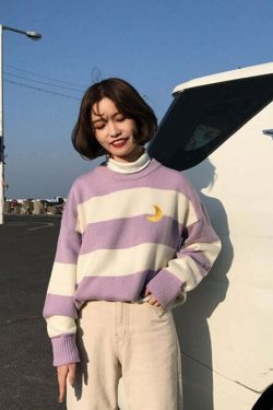 Moon Princess Striped Sweater - Y2K Summer, 90s Grunge, Retro 90s, Y2K Club & Party Out