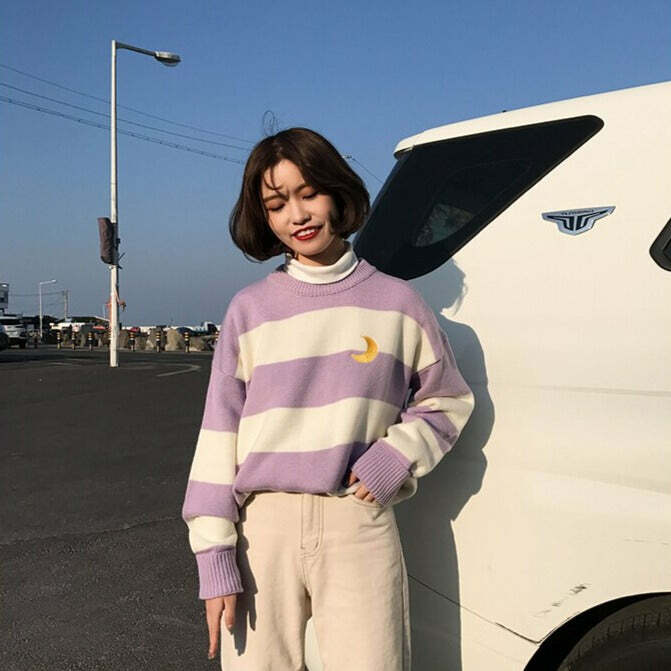 Moon Princess Striped Sweater - Y2K Summer, 90s Grunge, Retro 90s, Y2K Club & Party Out