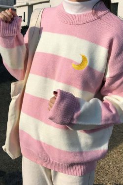 Moon Princess Striped Sweater - Y2K Summer, 90s Grunge, Retro 90s, Y2K Club & Party Out