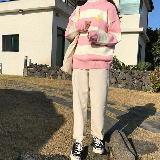 Moon Princess Striped Sweater - Y2K Summer, 90s Grunge, Retro 90s, Y2K Club & Party Out