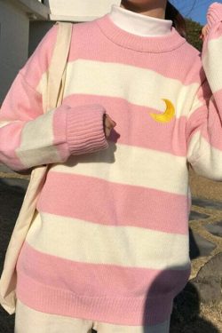 Moon Princess Striped Sweater - Y2K Summer, 90s Grunge, Retro 90s, Y2K Club & Party Out