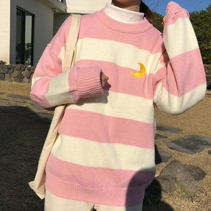 Moon Princess Striped Sweater - Y2K Summer, 90s Grunge, Retro 90s, Y2K Club & Party Out