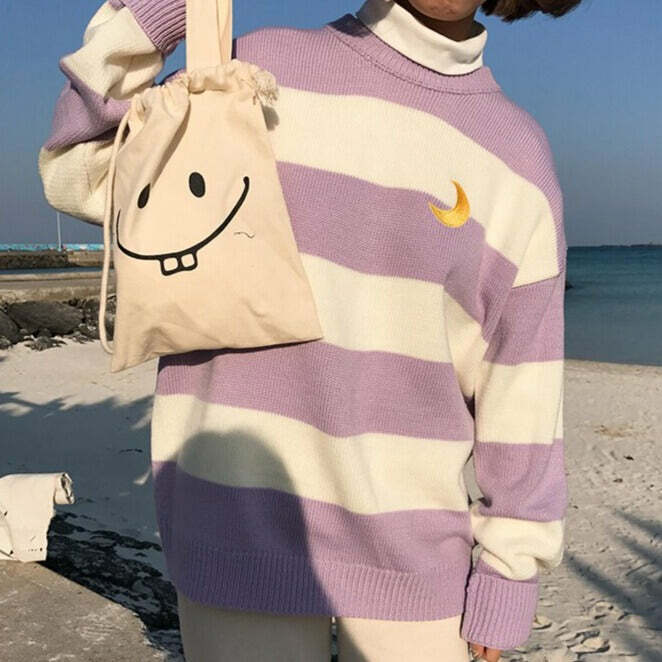 Moon Princess Striped Sweater - Y2K Summer, 90s Grunge, Retro 90s, Y2K Club & Party Out