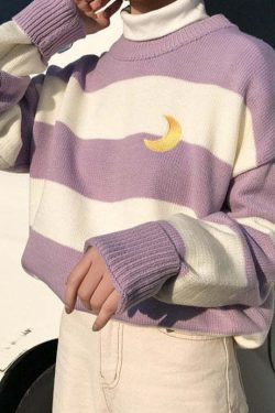 Moon Princess Striped Sweater - Y2K Summer, 90s Grunge, Retro 90s, Y2K Club & Party Out
