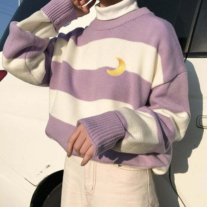 Moon Princess Striped Sweater - Y2K Summer, 90s Grunge, Retro 90s, Y2K Club & Party Out