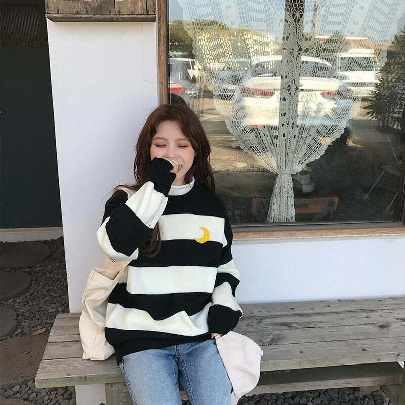 Moon Princess Striped Sweater - Y2K Summer, 90s Grunge, Retro 90s, Y2K Club & Party Out