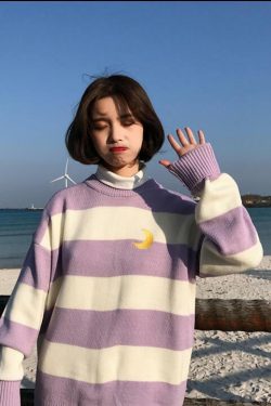 Moon Princess Striped Sweater - Y2K Summer, 90s Grunge, Retro 90s, Y2K Club & Party Out