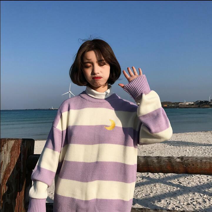 Moon Princess Striped Sweater - Y2K Summer, 90s Grunge, Retro 90s, Y2K Club & Party Out