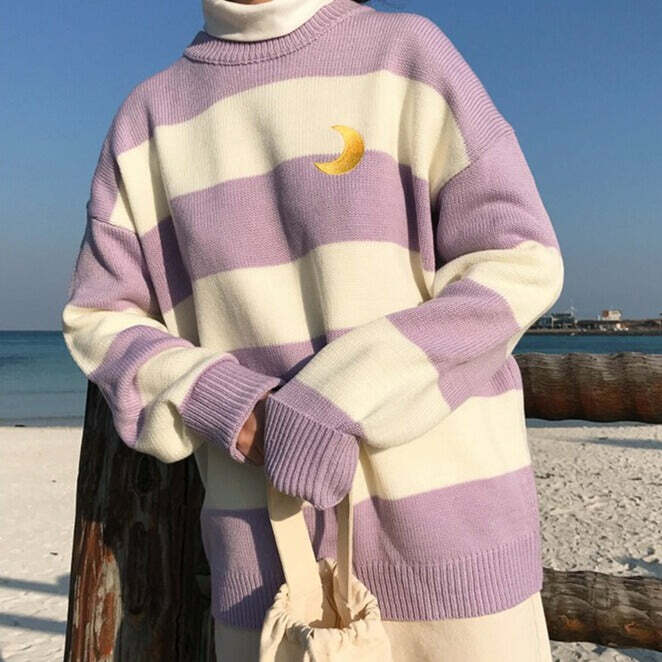 Moon Princess Striped Sweater - Y2K Summer, 90s Grunge, Retro 90s, Y2K Club & Party Out