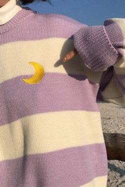 Moon Princess Striped Sweater - Y2K Summer, 90s Grunge, Retro 90s, Y2K Club & Party Out