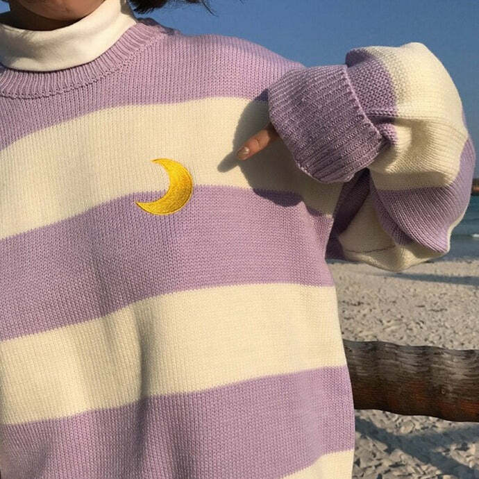 Moon Princess Striped Sweater - Y2K Summer, 90s Grunge, Retro 90s, Y2K Club & Party Out