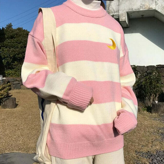 Moon Princess Striped Sweater - Y2K Summer, 90s Grunge, Retro 90s, Y2K Club & Party Out
