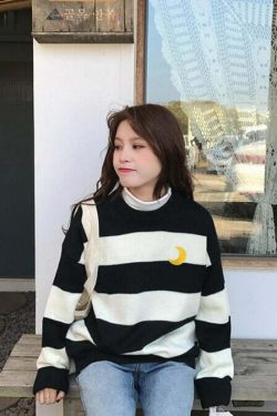 Moon Princess Striped Sweater - Y2K Summer, 90s Grunge, Retro 90s, Y2K Club & Party Out