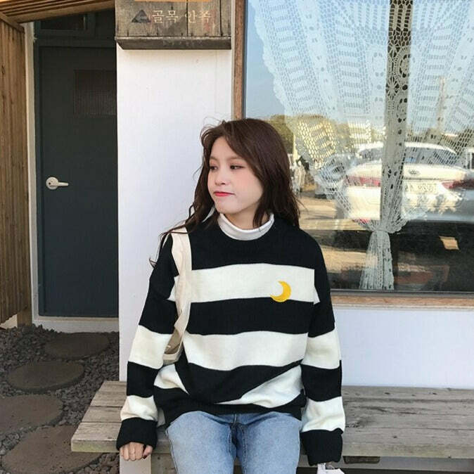 Moon Princess Striped Sweater - Y2K Summer, 90s Grunge, Retro 90s, Y2K Club & Party Out