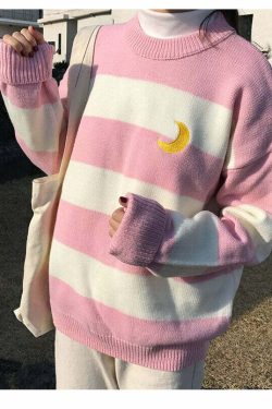 Moon Princess Striped Sweater - Y2K Summer, 90s Grunge, Retro 90s, Y2K Club & Party Out
