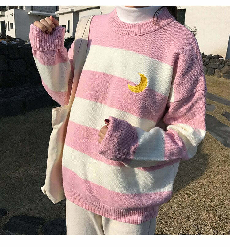 Moon Princess Striped Sweater - Y2K Summer, 90s Grunge, Retro 90s, Y2K Club & Party Out