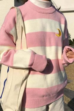 Moon Princess Striped Sweater - Y2K Summer, 90s Grunge, Retro 90s, Y2K Club & Party Out