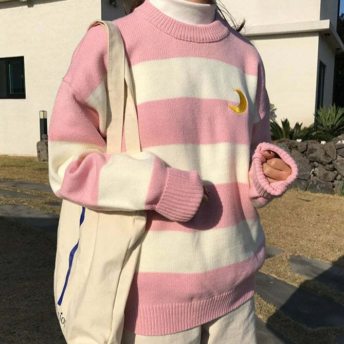 Moon Princess Striped Sweater - Y2K Summer, 90s Grunge, Retro 90s, Y2K Club & Party Out