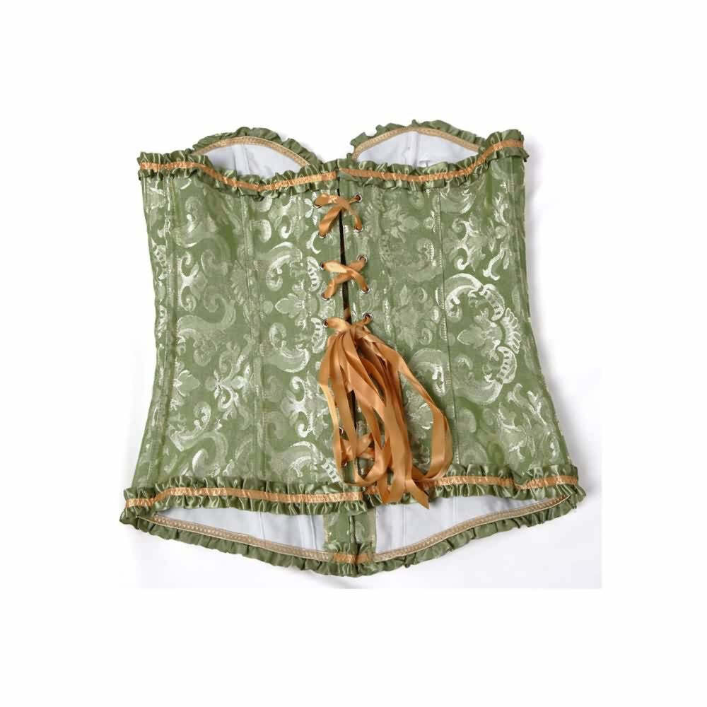Moss Green Gothic Ruffle Trim Hourglass Overbust Corset - Y2K Grunge 90s Retro Fashion