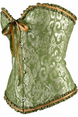 Moss Green Gothic Ruffle Trim Hourglass Overbust Corset - Y2K Grunge 90s Retro Fashion