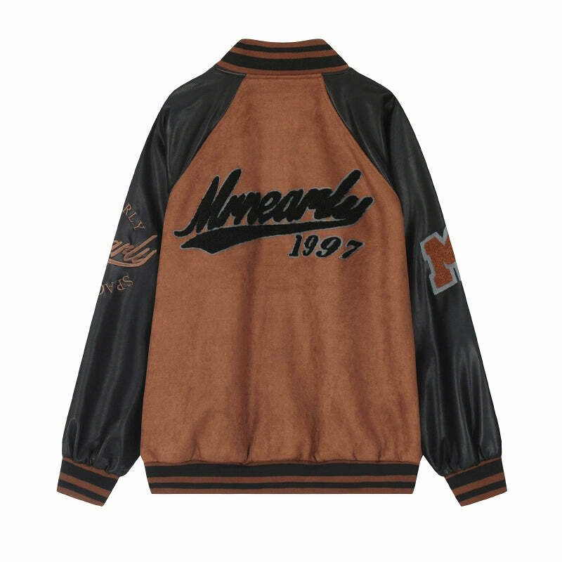 MRNEARLY '1997' Suede Varsity Jacket - Y2K Summer, 90s Grunge, Retro Hip Hop, Past