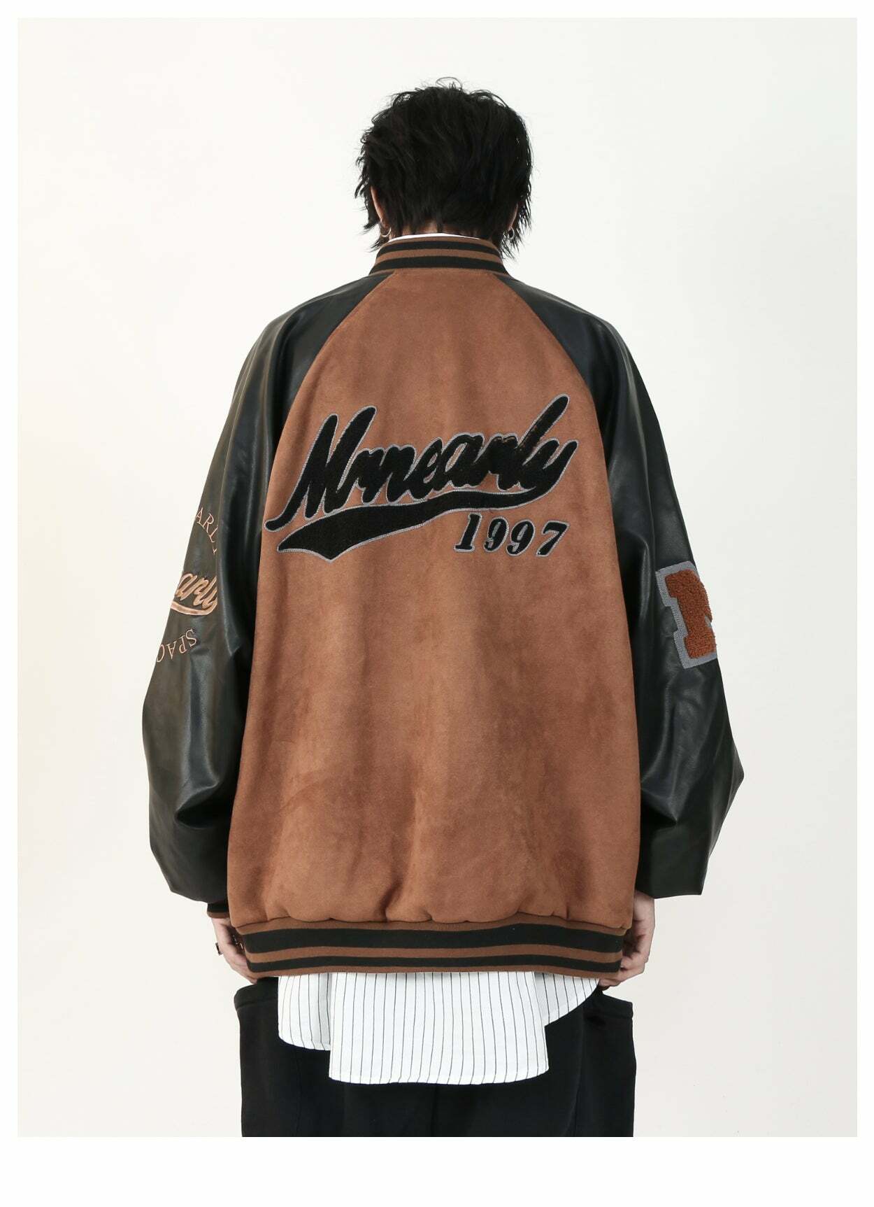 MRNEARLY '1997' Suede Varsity Jacket - Y2K Summer, 90s Grunge, Retro Hip Hop, Past