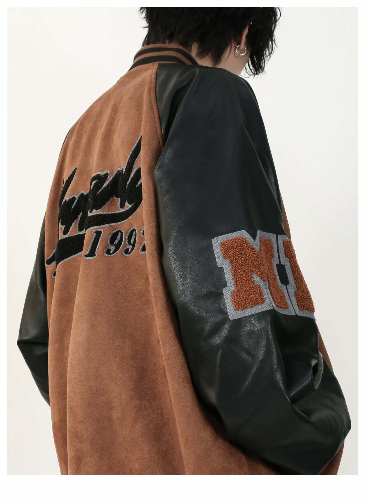 MRNEARLY '1997' Suede Varsity Jacket - Y2K Summer, 90s Grunge, Retro Hip Hop, Past