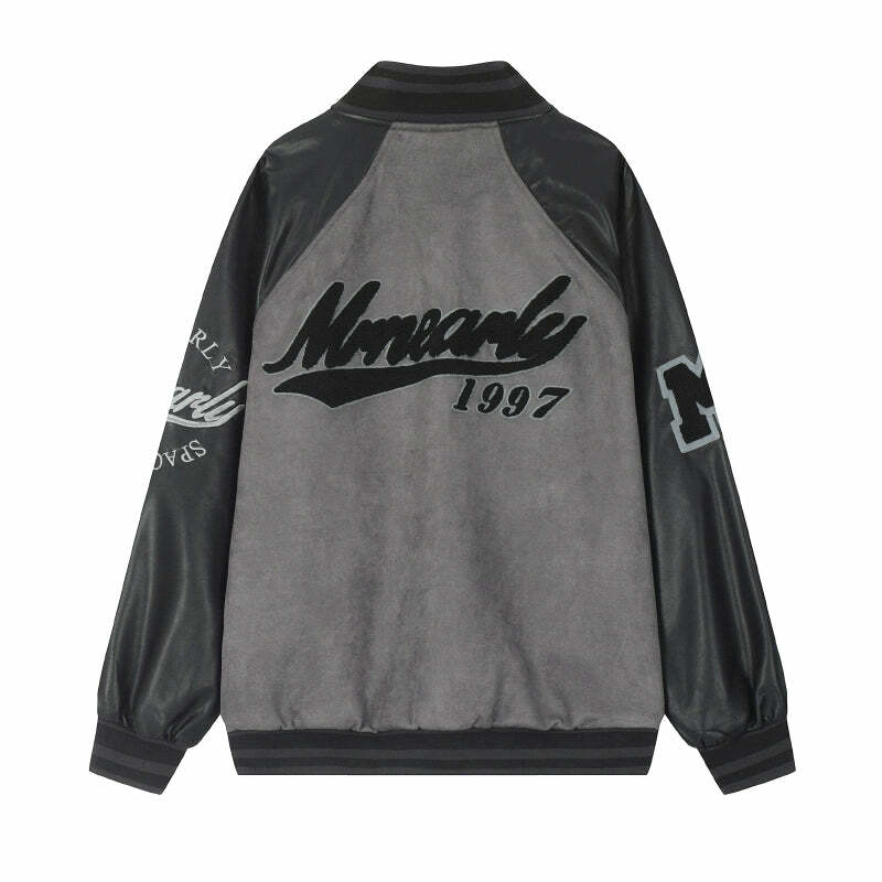MRNEARLY '1997' Suede Varsity Jacket - Y2K Summer, 90s Grunge, Retro Hip Hop, Past