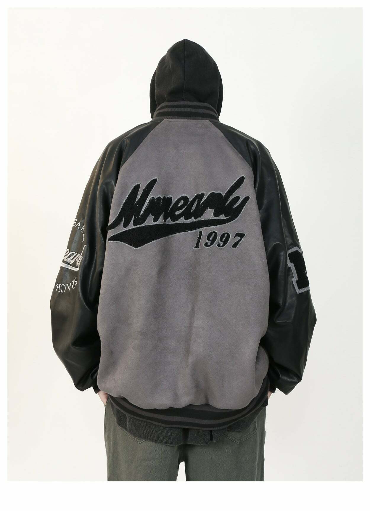 MRNEARLY '1997' Suede Varsity Jacket - Y2K Summer, 90s Grunge, Retro Hip Hop, Past