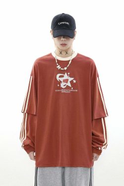MRNEARLY All-Star Striped Layered Long Sleeve - Y2K Grunge, 90s Fashion, Retro Summer Outfit