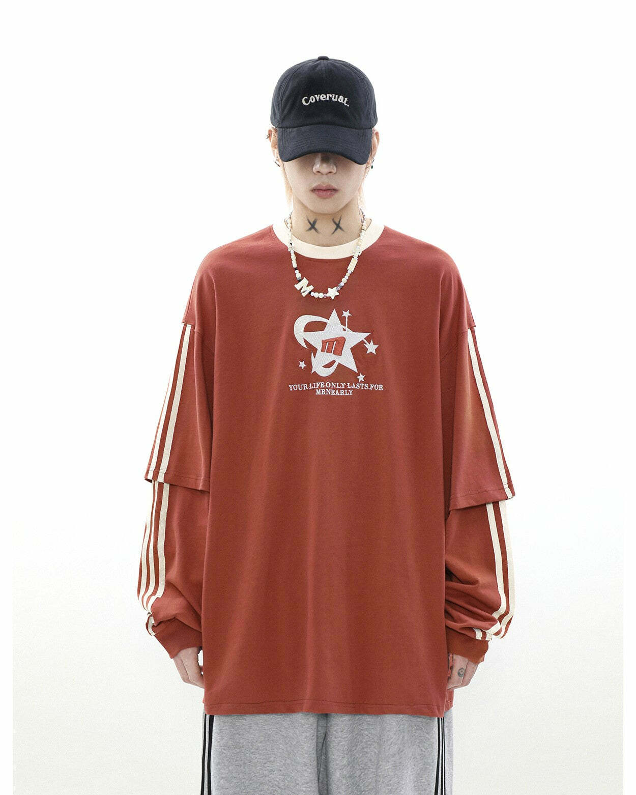 MRNEARLY All-Star Striped Layered Long Sleeve - Y2K Grunge 90s Fashion Retro Summer Outfit