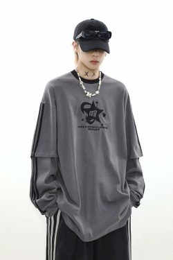 MRNEARLY All-Star Striped Layered Long Sleeve - Y2K Grunge 90s Fashion Retro Summer Outfit