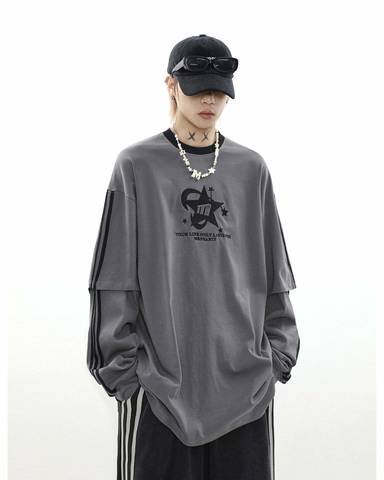 MRNEARLY All-Star Striped Layered Long Sleeve - Y2K Grunge 90s Fashion Retro Summer Outfit