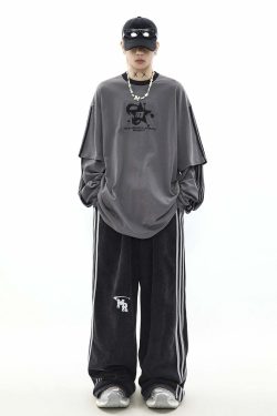 MRNEARLY All-Star Striped Layered Long Sleeve - Y2K Grunge 90s Fashion Retro Summer Outfit