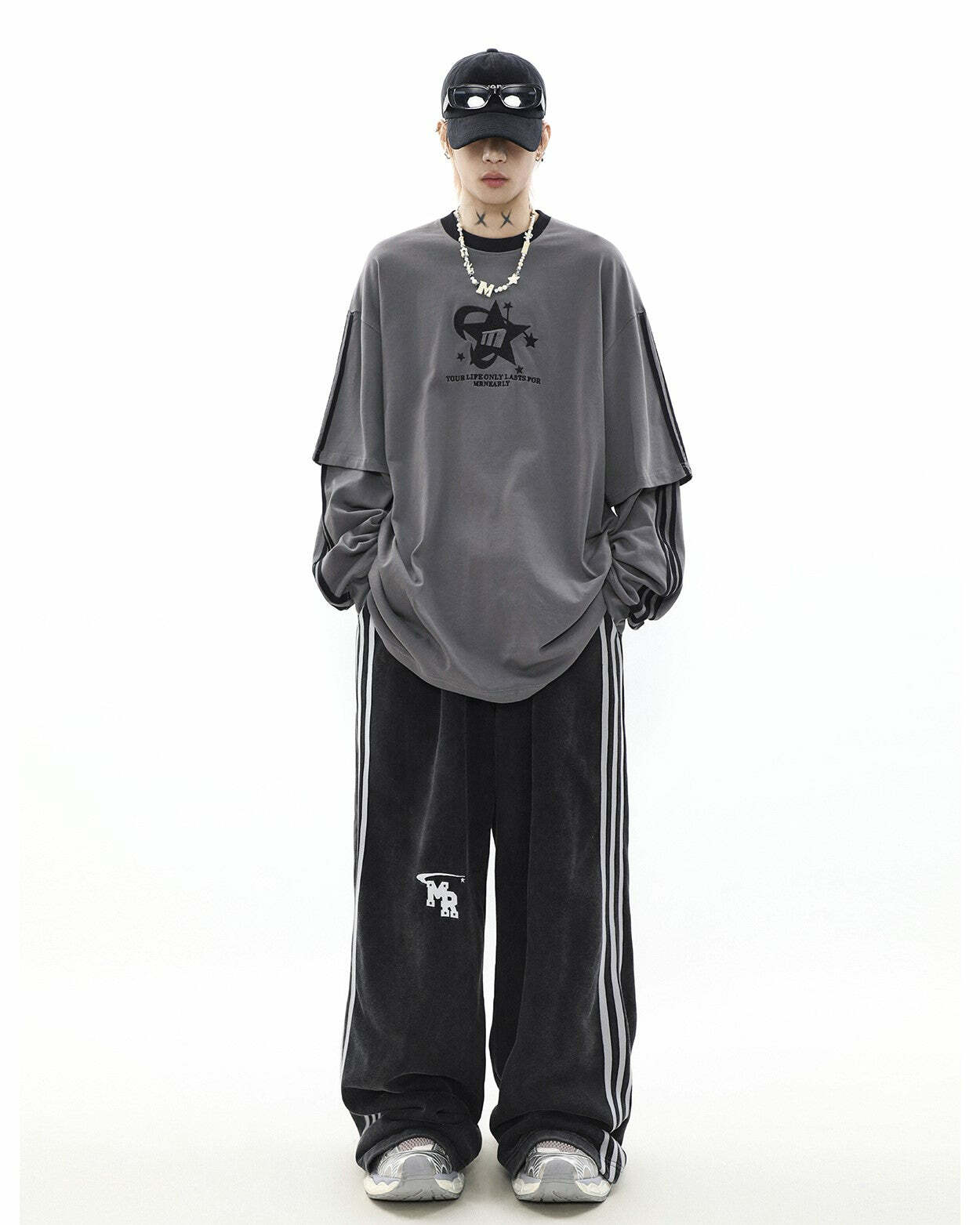 MRNEARLY All-Star Striped Layered Long Sleeve - Y2K Grunge 90s Fashion Retro Summer Outfit