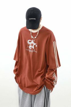 MRNEARLY All-Star Striped Layered Long Sleeve - Y2K Grunge 90s Fashion Retro Summer Outfit