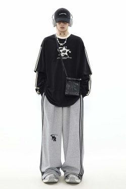 MRNEARLY All-Star Striped Layered Long Sleeve - Y2K Grunge 90s Fashion Retro Summer Outfit