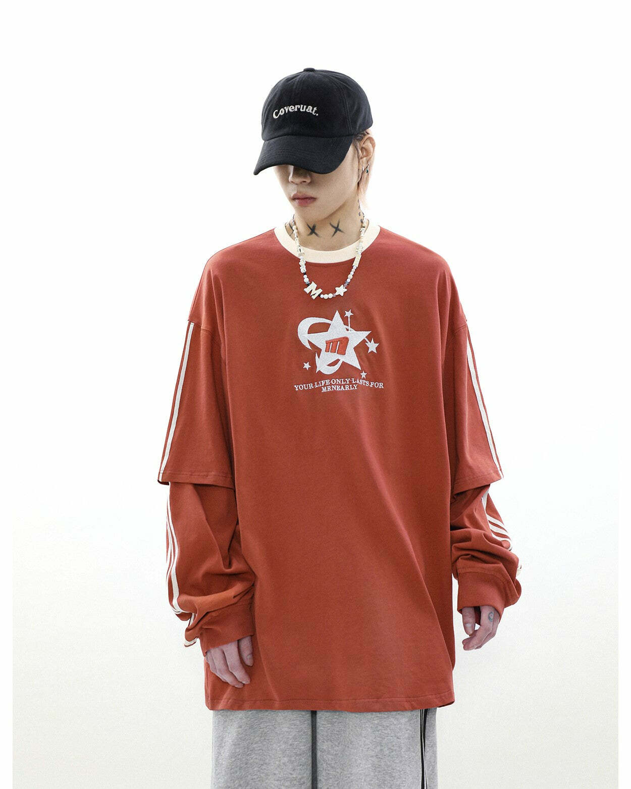 MRNEARLY All-Star Striped Layered Long Sleeve - Y2K Grunge 90s Fashion Retro Summer Outfit