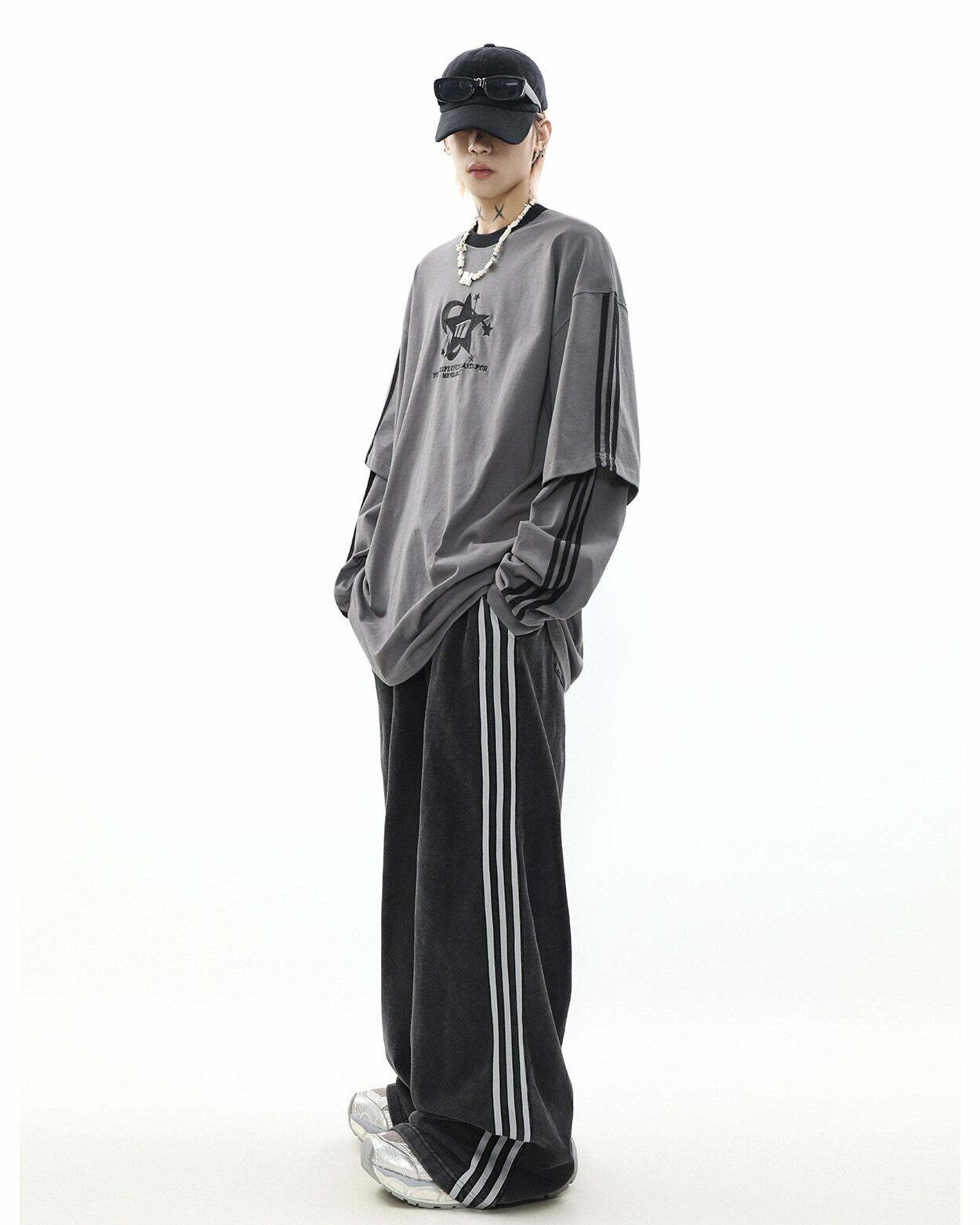 MRNEARLY All-Star Striped Layered Long Sleeve - Y2K Grunge 90s Fashion Retro Summer Outfit