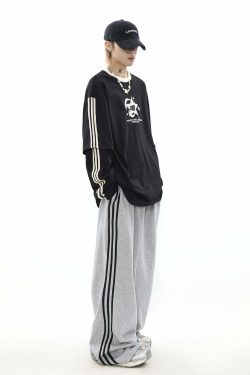 MRNEARLY All-Star Striped Layered Long Sleeve - Y2K Grunge 90s Fashion Retro Summer Outfit