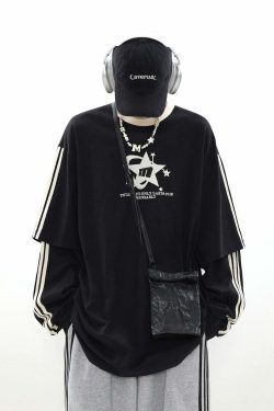 MRNEARLY All-Star Striped Layered Long Sleeve - Y2K Grunge 90s Fashion Retro Summer Outfit
